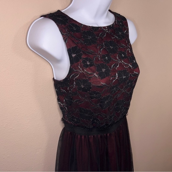 SIZE 5 VINTAGE 90s BLACK RED EVENT DRESS FORMAL JUNIORS STRETCH TULLE GOTH - Picture 7 of 13